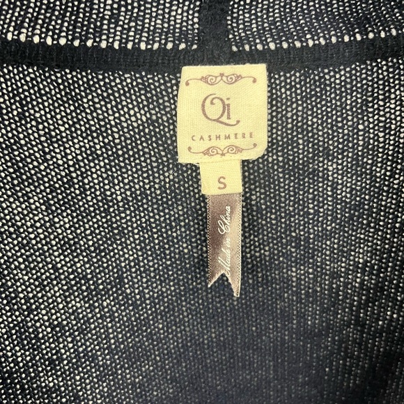 Qi Cashmere Women’s Open Front Blue Contrast Trim Waterfall Cardigan- Size Small - Picture 3 of 6